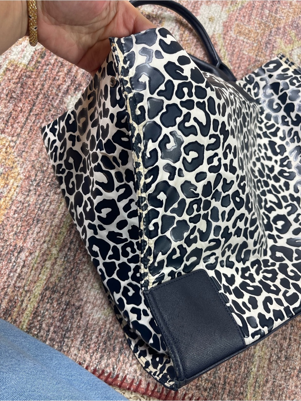 Tory Burch Ella Printed Large Tote Bag Blue Leopard - Picture 10 of 11